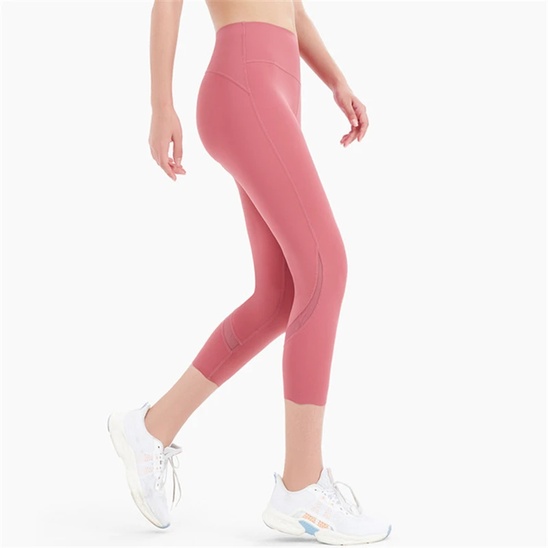 

DELFINE yoga pants women's nude feeling tight hips high waist running sports stretch fitness pants breathable cropped pants