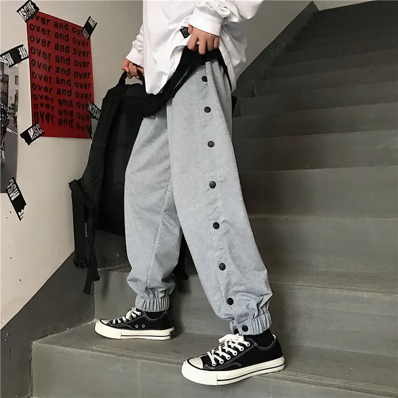 Весенние спортивные штаны мужские Модные однотонные брюки на пуговицах уличные