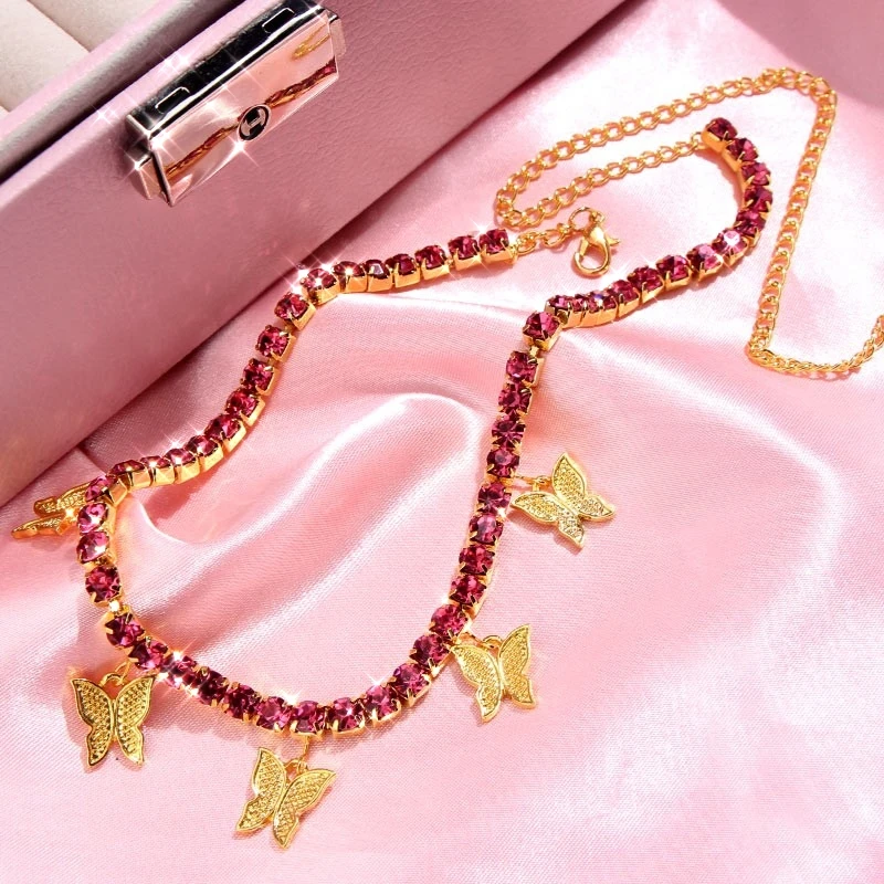 Женское ожерелье с подвеской бабочкой разноцветное роскошное цепочка