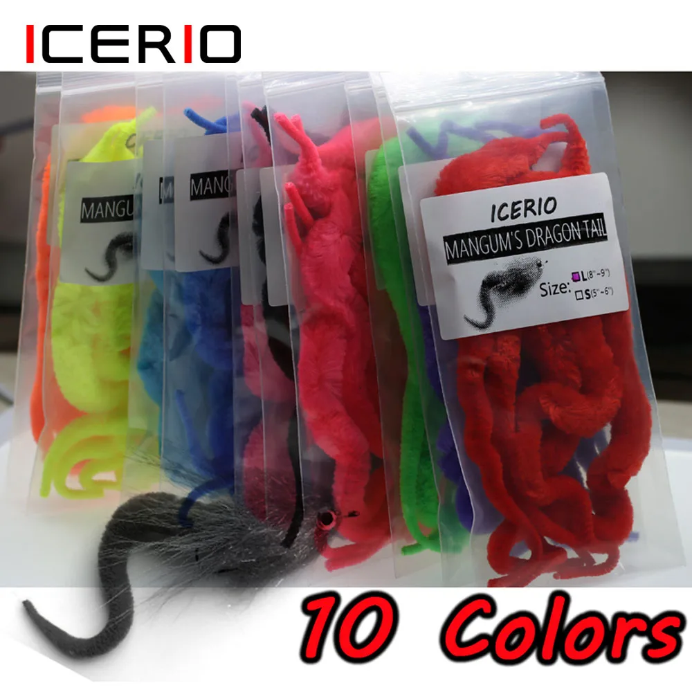ICERIO 10pcs/pack Fly Tying Mangum Dragon Tails Pike Muskie Steelhead Saltwater Baitfish Fly Snake Wiggle Tail Material Chenille