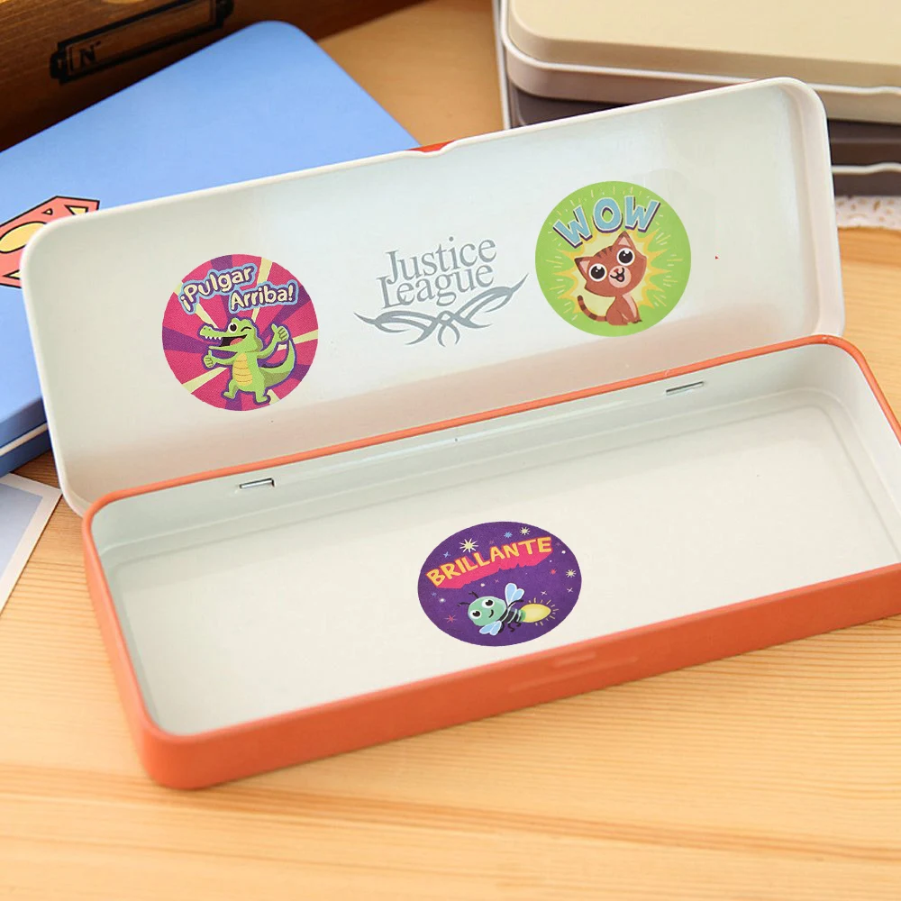 Rollo de pegatinas de animales para ni&ntilde;os, 1 pulgada, bonitas etiquetas de sello con palabras en espa&ntilde;ol para adolescentes, juguetes de regalo, pegatinas de dibujos animados, 500 Uds.-4