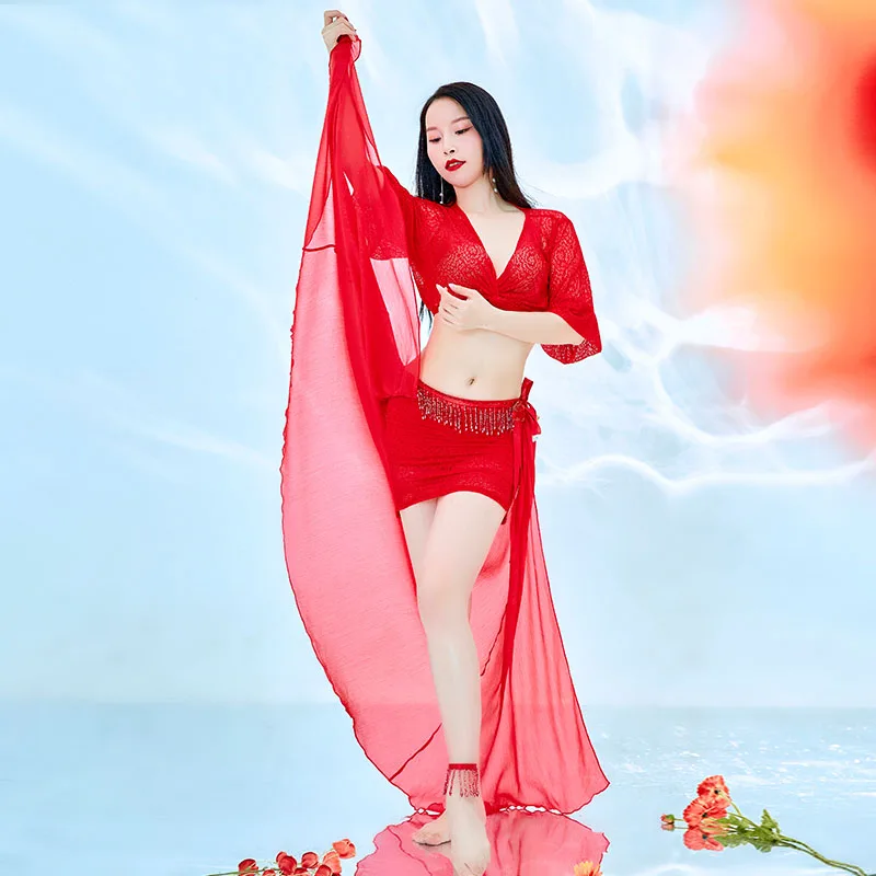 Новый Модный женский костюм для танца живота из красного золота комплект с юбкой