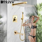 Набор золотистого дождевого душа для ванной комнаты, настенный кран, одна ручка, квадратный ручной душ, дождевая позолота, набор