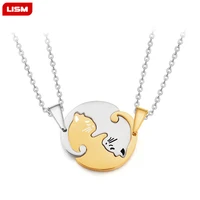 couples jewelry necklaces black white couple necklace 316l titanium steel animal cat pendants necklace