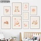 Картины с изображением лисы, кролик, настенные картины с медведем, принт белки постер с радугой, картина в виде сердца, настенные картины в стиле бохо, декор для детской комнаты