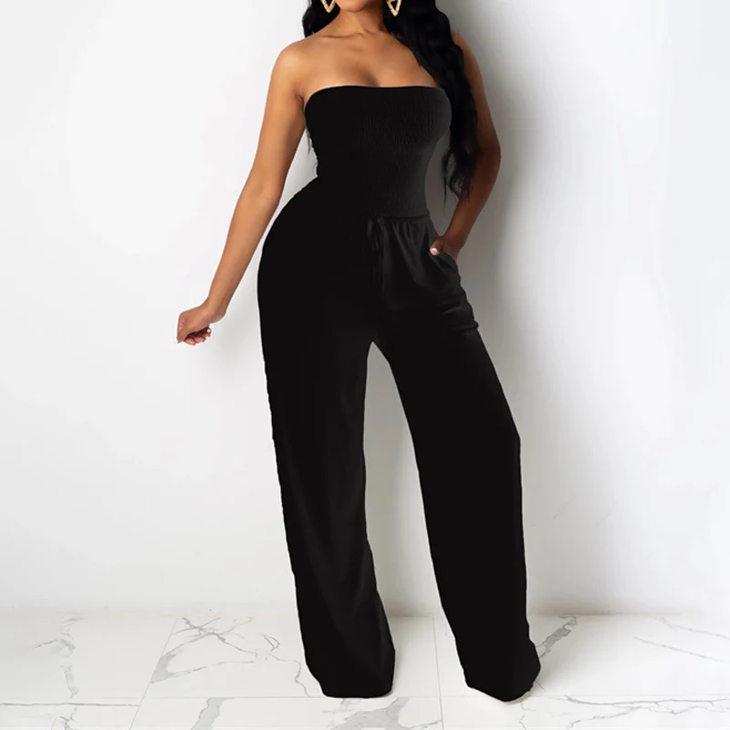 

Summer Women Jumpsuits Sleeveless Strapless Wide Leg Rompers Sexy Night Club Party Bandage One Piece Outfits