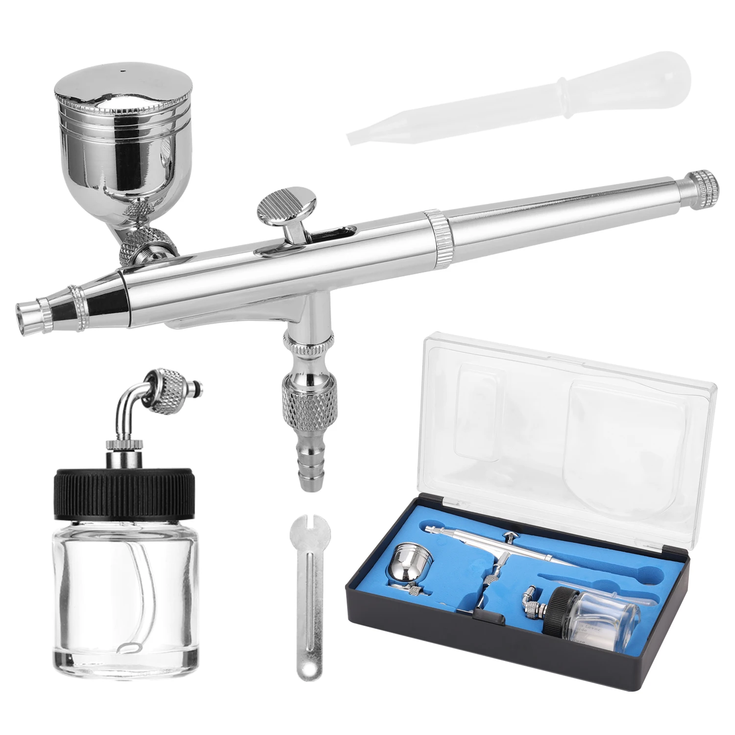 

KKMOON T134 Airbrush Set for Model Making Art Painting with G1/8 Adapter Wrench Dropper 2 Fluid Cups Spray Air Brush Nail Tool