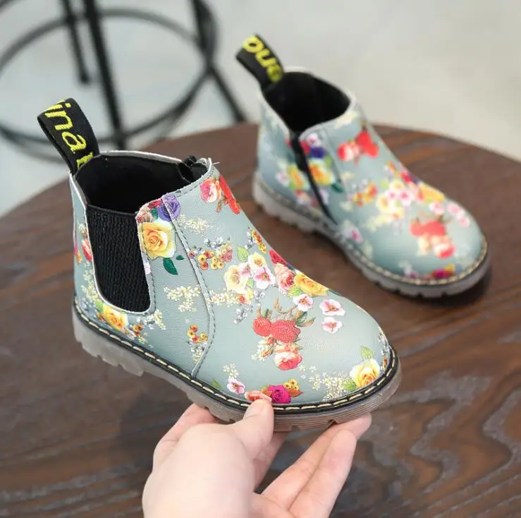 Корейская версия 2018 г. осенне-зимние новые детские ботинки Мартенс с принтом