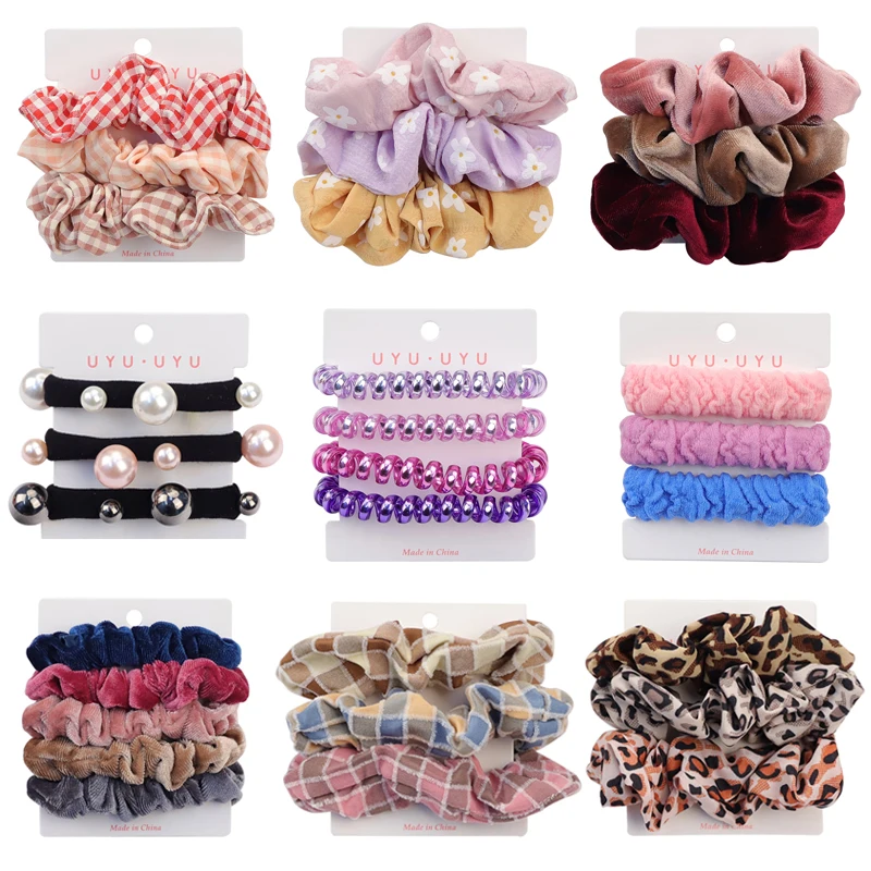 

3/4/5PCS Vintage Velvet Scrunchie Leopard Scrunchies Set Elastic Hair Bands Headband Ponytail Holder Ties Rope Hair Accessories
