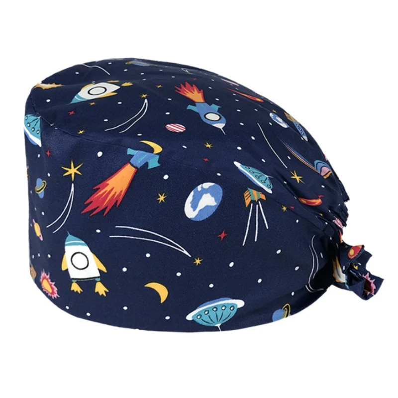 

Adjustable Doctor Nurse Working Cap with Sweatband Elastic Tie Printing Bouffant Cotton Scrubs Hat Head Cover M7DD