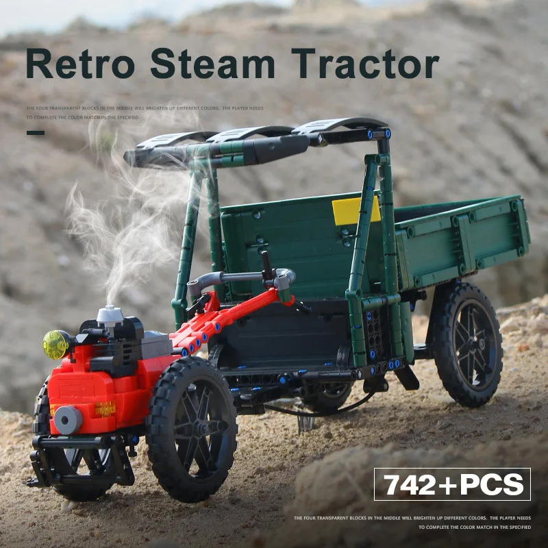 Trator de Brinquedo de Montar para Meninos e Crianças Estilo Retrô Série City Peças Veículos Técnicos Clássicos 742