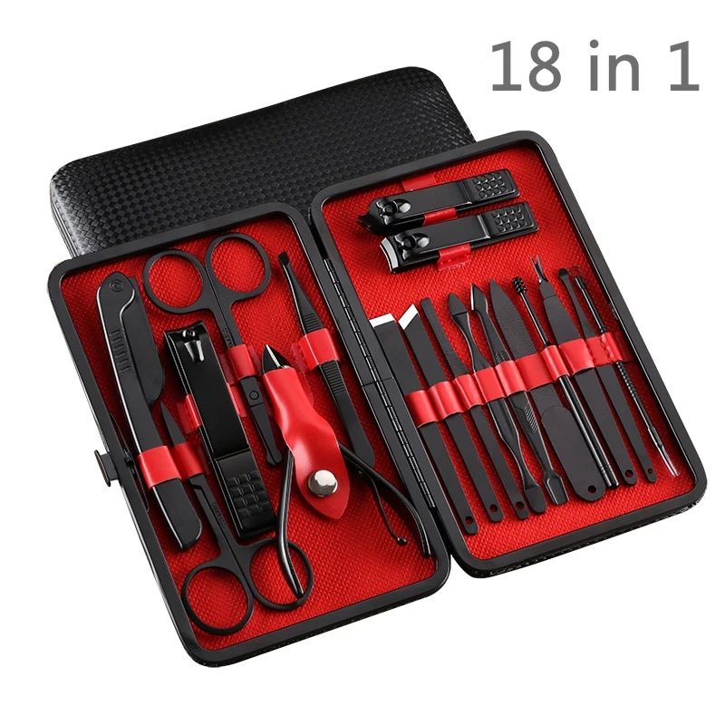

18 In 1 Manicure Sets Ear Pick With Case Stainless Steel Nail Clipper Kit Professional Pedicure Scissors Tweezer Nail Art
