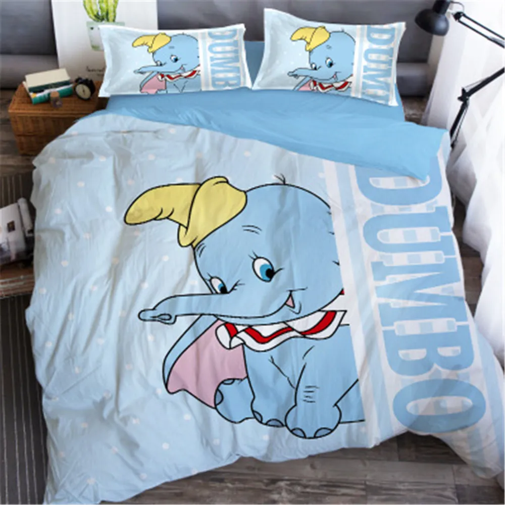 

Thicken Sanded Lovely Soft Adult/Kids Dumbo Bedding Set Girls Boys Duvet Cover Cartoon Pattern Full Size for Christmas Gifts