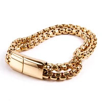 high quality stainless steel braided double layer chain bracelet bangles men hip hop party rock jewelry birthday gift