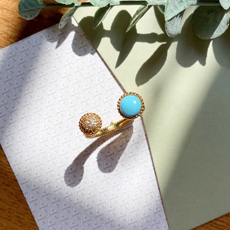 

Hot Fashion Ring Copper Gold-plated Jewelry Hem Diamond Shell Agate Open Bead Nail Ring for Women 2020