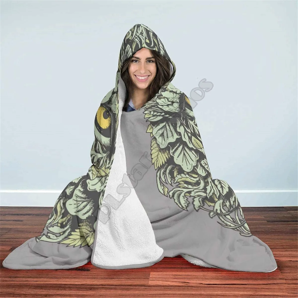 

PLstar Cosmos Animal Lion Tiger Leopard Wolf Hooded Blanket 3D Printed Wearable Blanket Adults men women kids Boy Girl Blanket