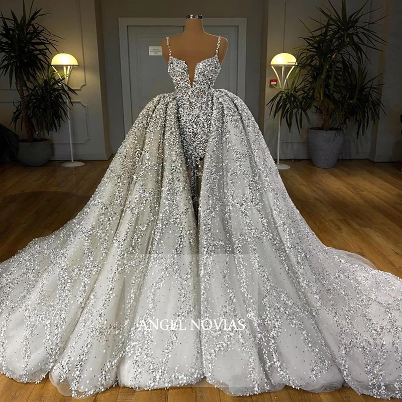 

Роскошное длинное блестящее арабское бальное платье, свадебное платье 2020 со съемной юбкой, свадебное платье из Дубая