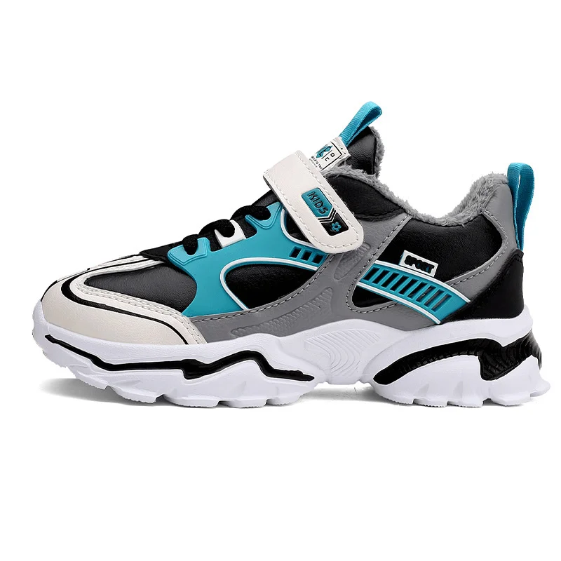 

Winter Plush New 2021 Sneakers Leather Boys' Color Matching Sports Shoes Comfortable Casual Running Shoes 7-9-12 Years Old