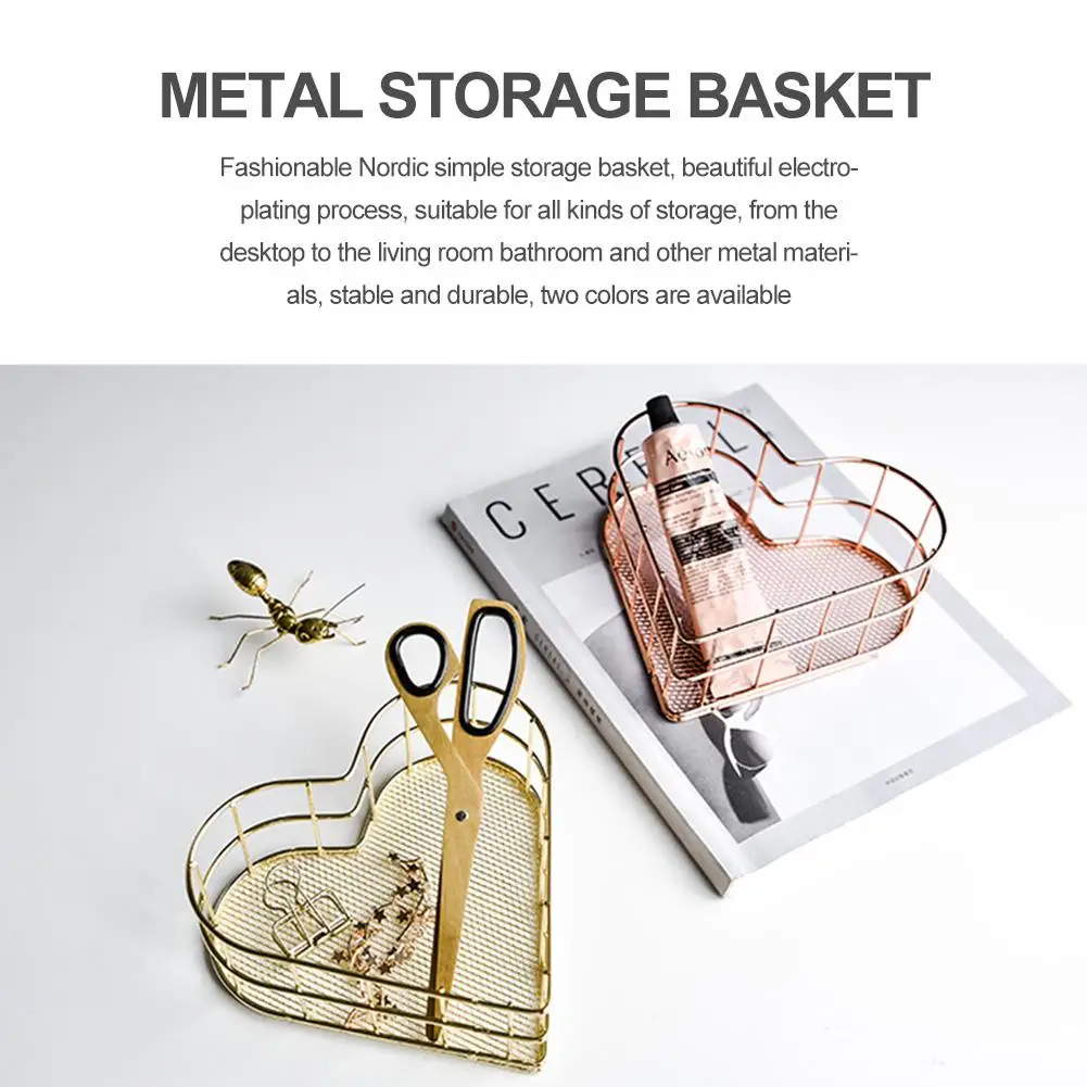 Железная корзина-органайзер для косметики в скандинавском стиле цвета розового