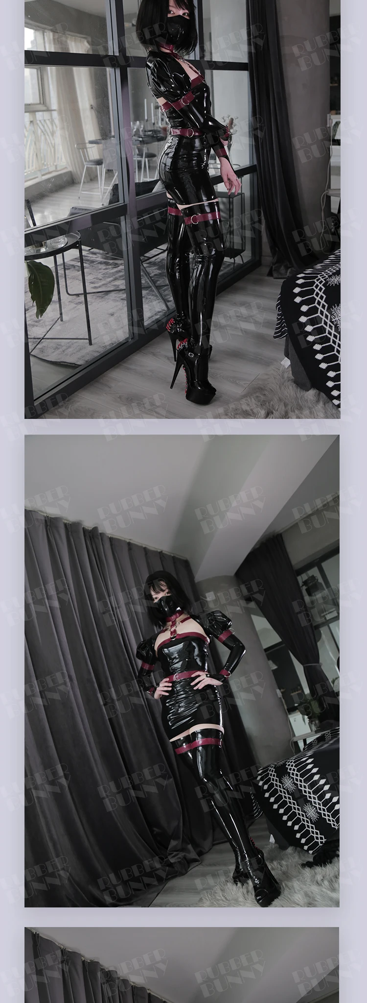 

(HIDOLLS 0) Custom Type Female Girl Unisex Cosplay Costume Crossdresser Role Play Long Rubber Dress a Set