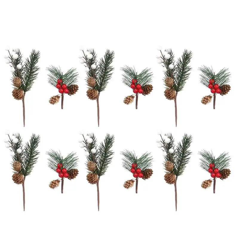 

12Pcs Christmas Pine Tree Branches Lifelike Pine Cone Decoration DIY Accessories