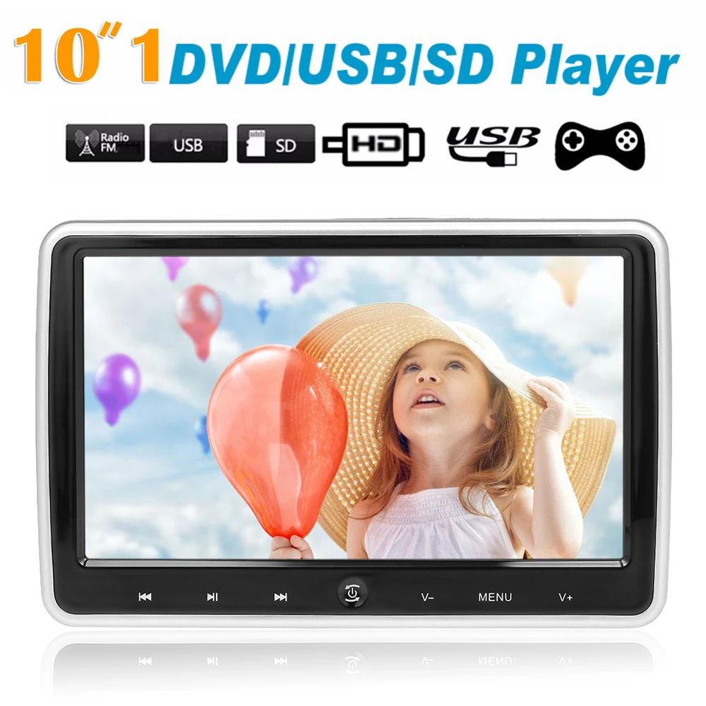 10.1in подголовник автомобиля монитор 1024*600 RGB видео USB/S-D/DVD/FM MP5 видеоплеер Поддержка