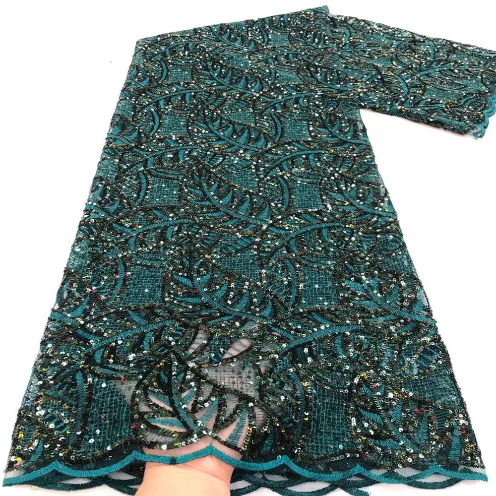 

Soso Teal Sequins Tulle Lace Fabric 5 yards 2020 Swiss New High-Quality Wedding Banquet Show Lace Fabric