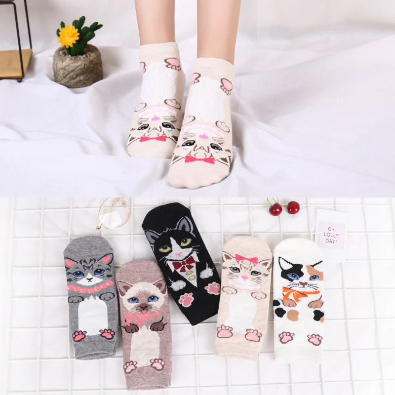 

Cute Animal Cartoon Cat Ankle Socks Summer korean style women Socks Korea Thin Cotton Invisible Slippers Funny Boat Sox Gift Hot