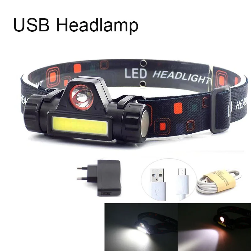 

Mini COB LED Headlight Headlamp Flashlight Head Torch Linterna Frontal Lamp USB Rechargeable Built-in 18650 Camping Hiking Night