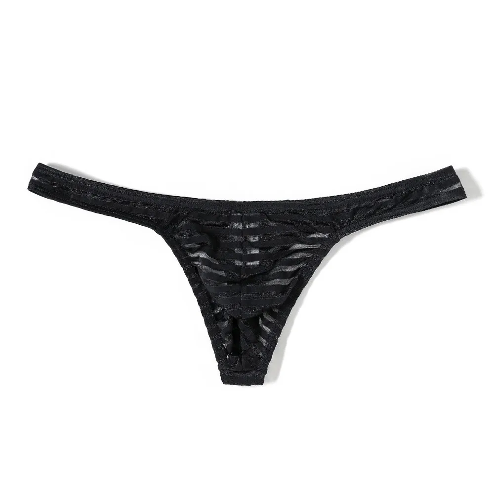 

Men Sexy Transparent Briefs Thong Breathable Low Waist Striped Fashion Sexy Tease Exotic Briefs Mesh Seamless Underwear