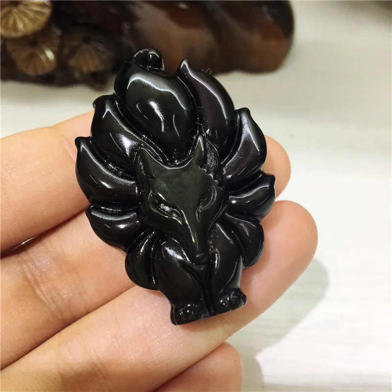 Натуральный обсидиан 9-хвостый Лисий кварц кристалл драгоценный камень Рейки