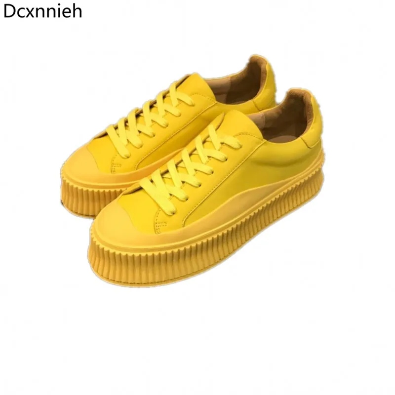 

Women Sneakers Platform Shoes Woman Thick Bottom Flat Shoes Lace-up Casual Loafers Ladies Genuine Leather Flats Creepers white