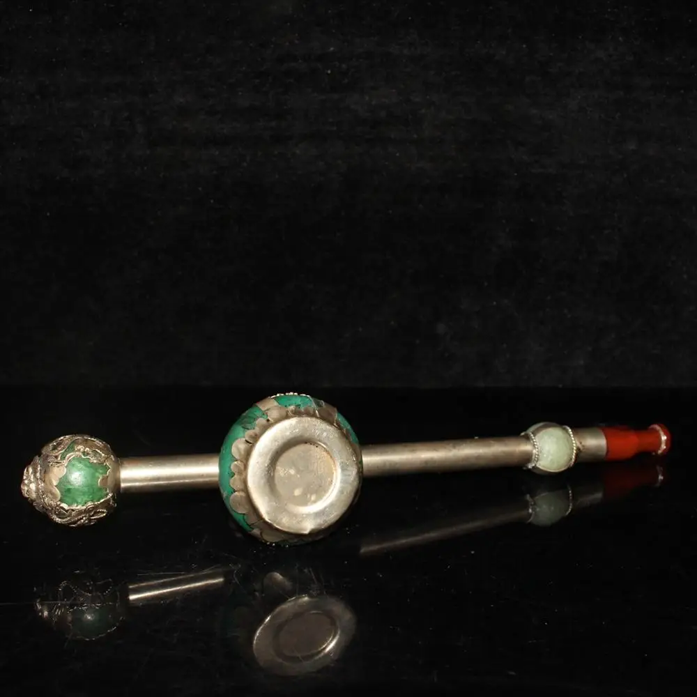 

Chinese Old Beijing Old goods Tibetan Wallet Jade Pipe Cigarette bag