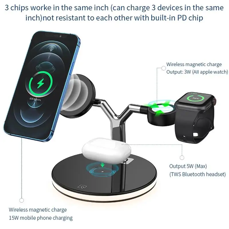 

3 in 1 Wireless Charger 15W Magnetic Fast Charging Stand Quick Charge Dock Station for Apple iPhone Airpods Pro Smart Watch