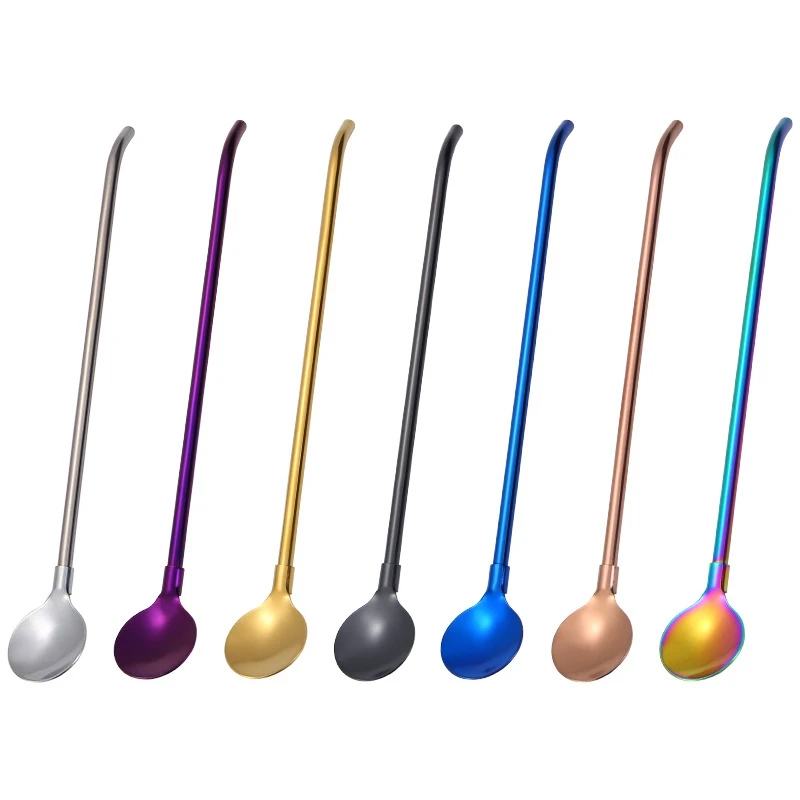

Stainless Steel Rainbow Ice Spoons With Long Handle Mirror Polished Mixing Stirring Drink Ice Cream Dessert Tea Spoon