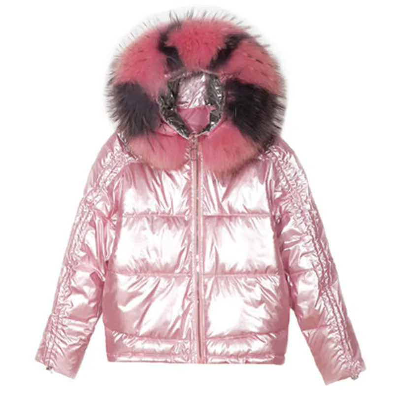 

Зимняя куртка, модное блестящее пальто с меховым воротником, с хлопковой подкладкой, свободная, плотная парка, женское повседневное пальто, ...