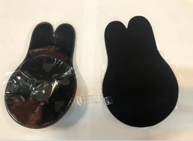 Black with drag hook Бюстгальтер «кролик» Силиконовые бюстгальтеры самоклеющиеся без бретелек без спинки пуш-ап гель Волшебная грудная лента соска крышка наклейки невидимый бюстгальтер - Цвет: Black with drag hook