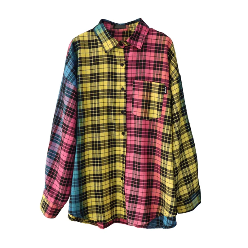 

Fashion Women Colorful Plaid Shirt Chic Blouse Long Sleeve Female Casual Print Shirts Loose Tops Blusas Spring Shirts SY010