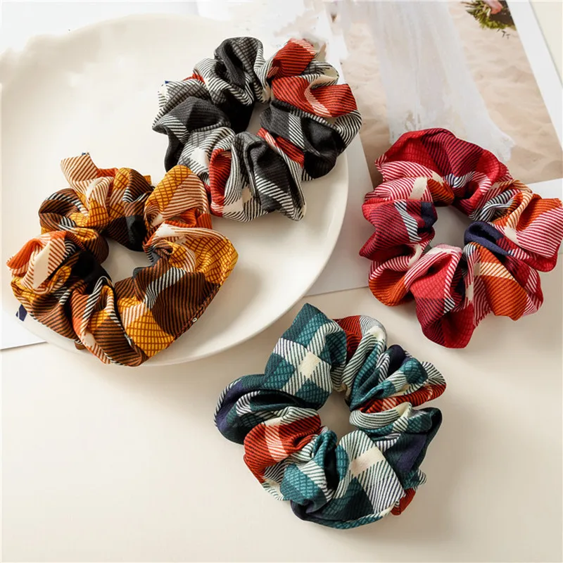 Новинка женские тканевые резинки для волос в клетку держатель хвоста мягкие