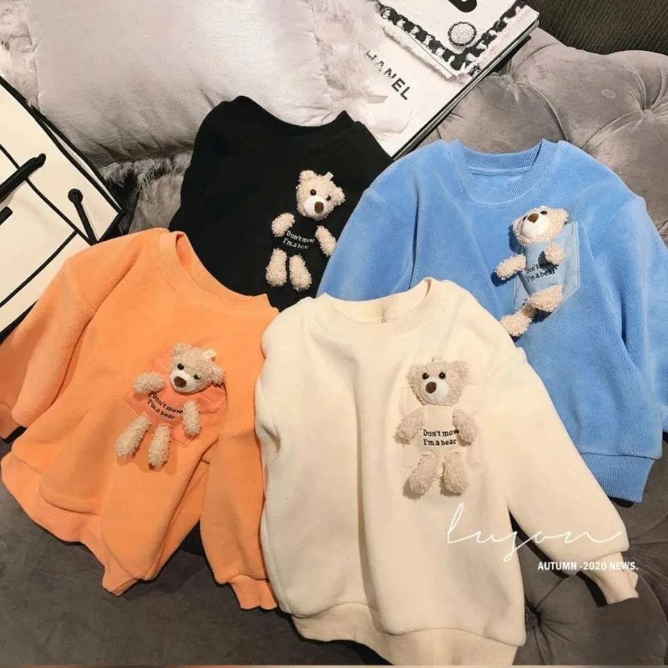 

Spring and Autumn New Boys and Girls Baby Crew Neck Turtleneck Jacket Behind Bear Sweater Children's Loose T-shirt