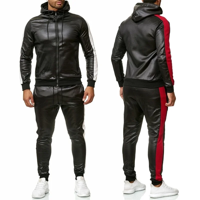 ZOGAA мужские толстовки из искусственной кожи комплект 2 предметов повседневный