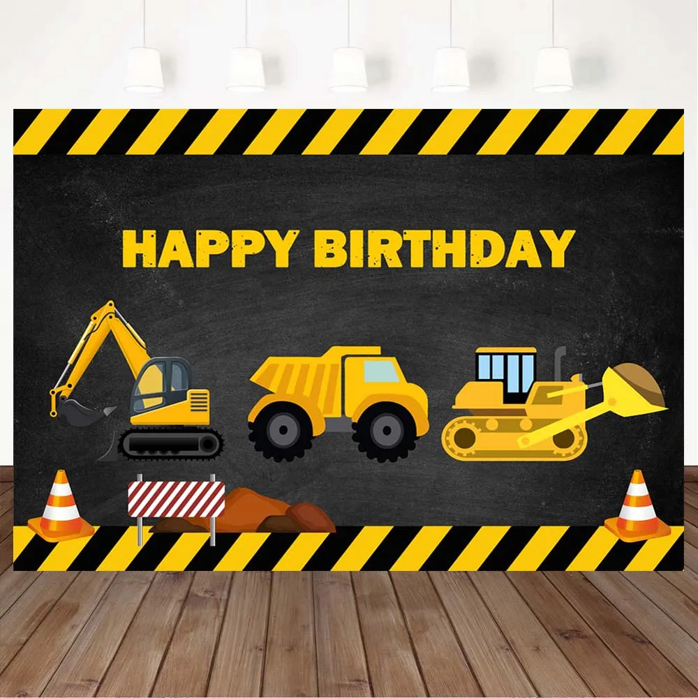 

Mocsicka Excavator Theme Boys Happy Birthday Party Backdrops for Photography Building Construction Child Custom Photo Background