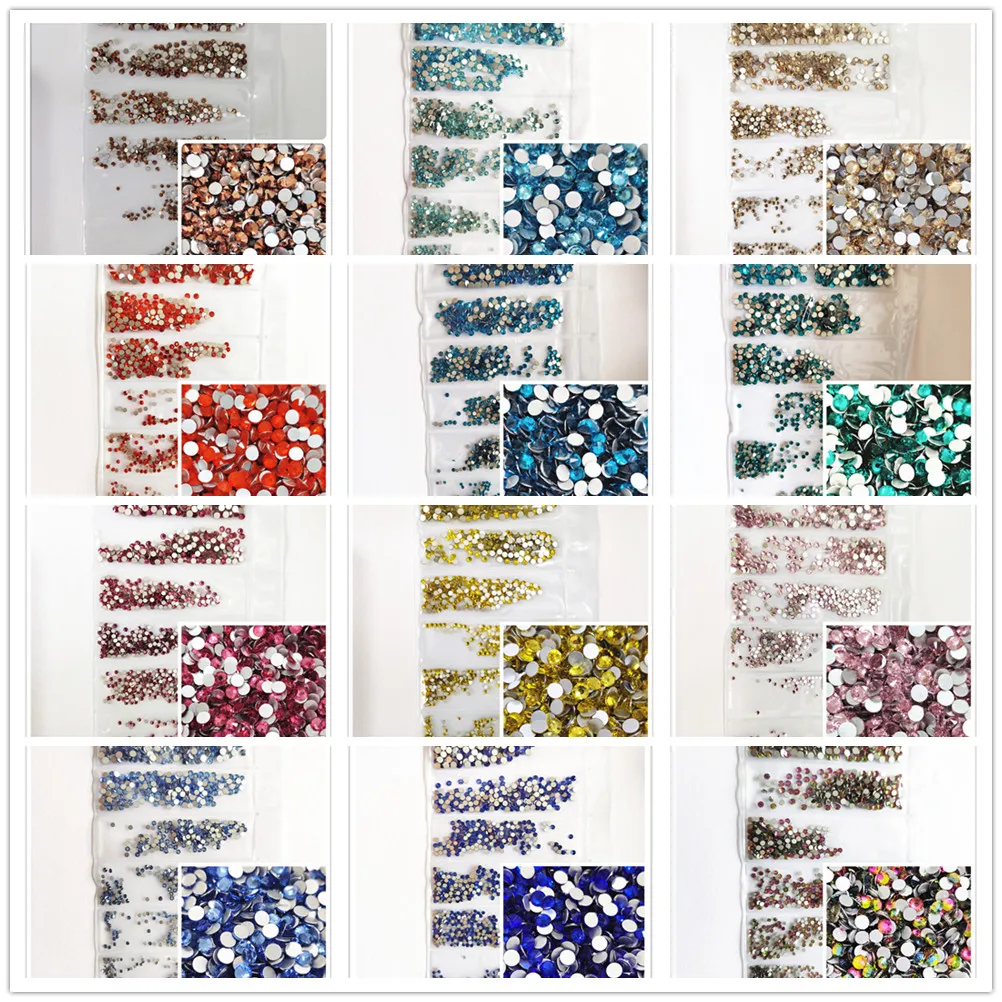 1 Pack Flatback Glass Nails Rhinestones Mixed Sizes SS3 SS4 SS5 SS6 SS8 SS10 Stones Shiny Gems Manicure Nail Art Decorations