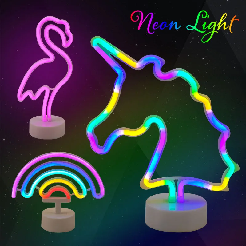 

Neon Sign Usb Led Decorate Eenhoorn Flamingo Lamp Regenboog Voor Thuis Kid Kamer Bedside Night Light Decor Licht Voor kinderen