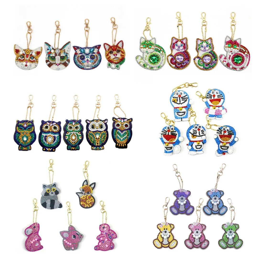 

DIY алмазная живопись брелок милый кот кулон в форме животного в форме стразы мозаичная вышивка брелок для ключей