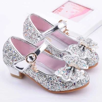 princess girls shoes party dance show single leather shoes bowtie sequins crystal sandals western boutique childrens high heels