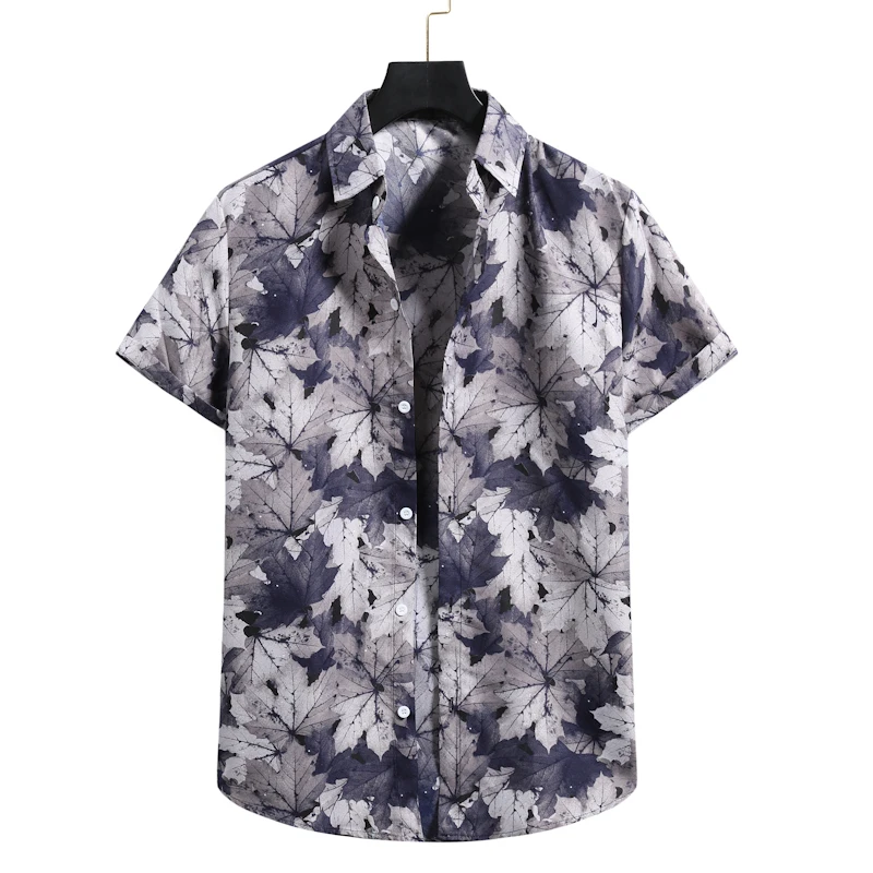 

Гавайская рубашка Aloha мужская с винтажным принтом листьев, Пляжная сорочка с коротким рукавом, уличная одежда в стиле Харадзюку, повседневн...