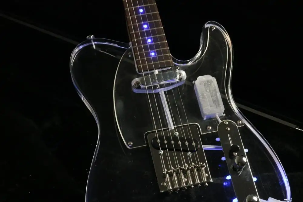 Акриловый корпус tl Электрогитара ra синий светодиодный свет кленовый гриф гитары