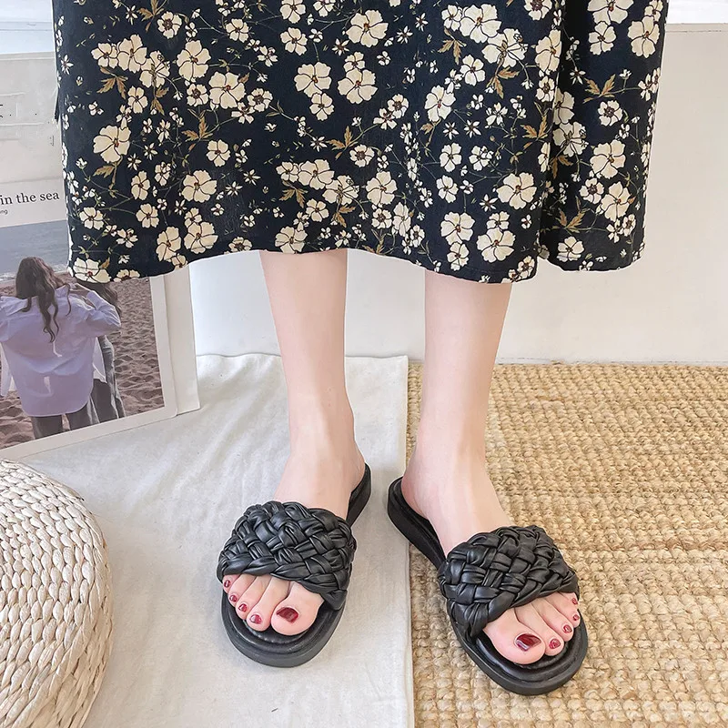 

Shoes For Girls Slippers Flat Luxury Slides Slipers Women Low Lady Designer 2021 Fashion Rubber Rome PU Basic Flat Shoes Female