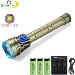 Светодиодный фонарик для дайвинга 9xXM-L L2, мощный профессиональный подводный фонарь для погружения с аквалангом и аккумулятором 3x2655 0, с зарядкой от USB